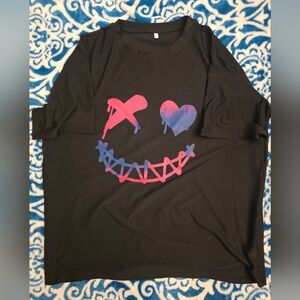 Black Graphic Tee and Matching Pants with Pink and Blue Smile Design